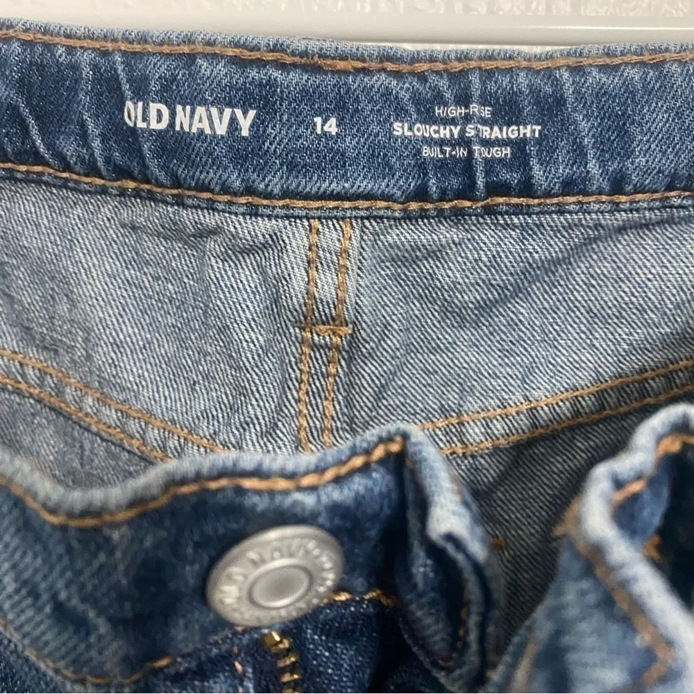 Old Navy Girls High Rise Slouchy Straight Adj.  Waist Distressed Jeans Size 14